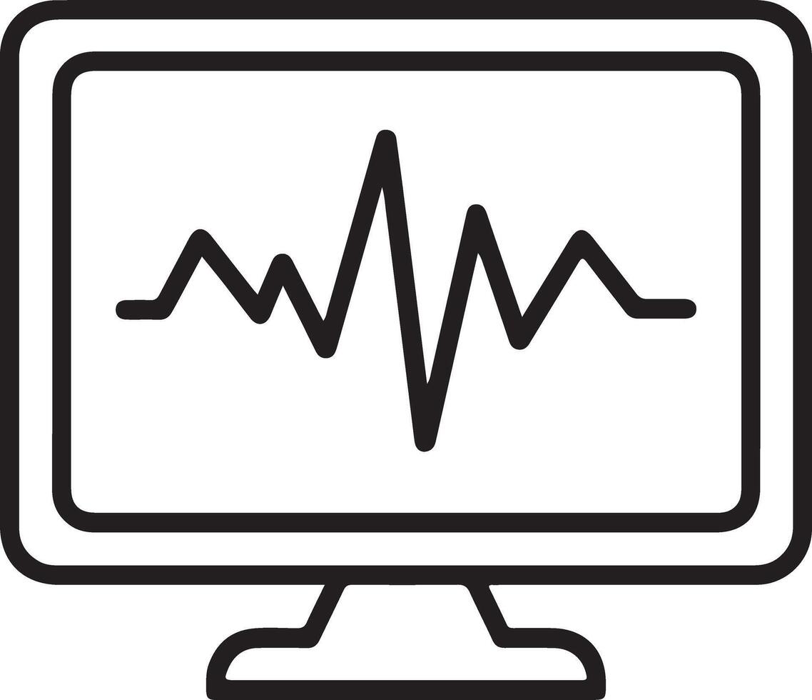 Computer monitor displaying a fluctuating line graph representing data or a heartbeat vector