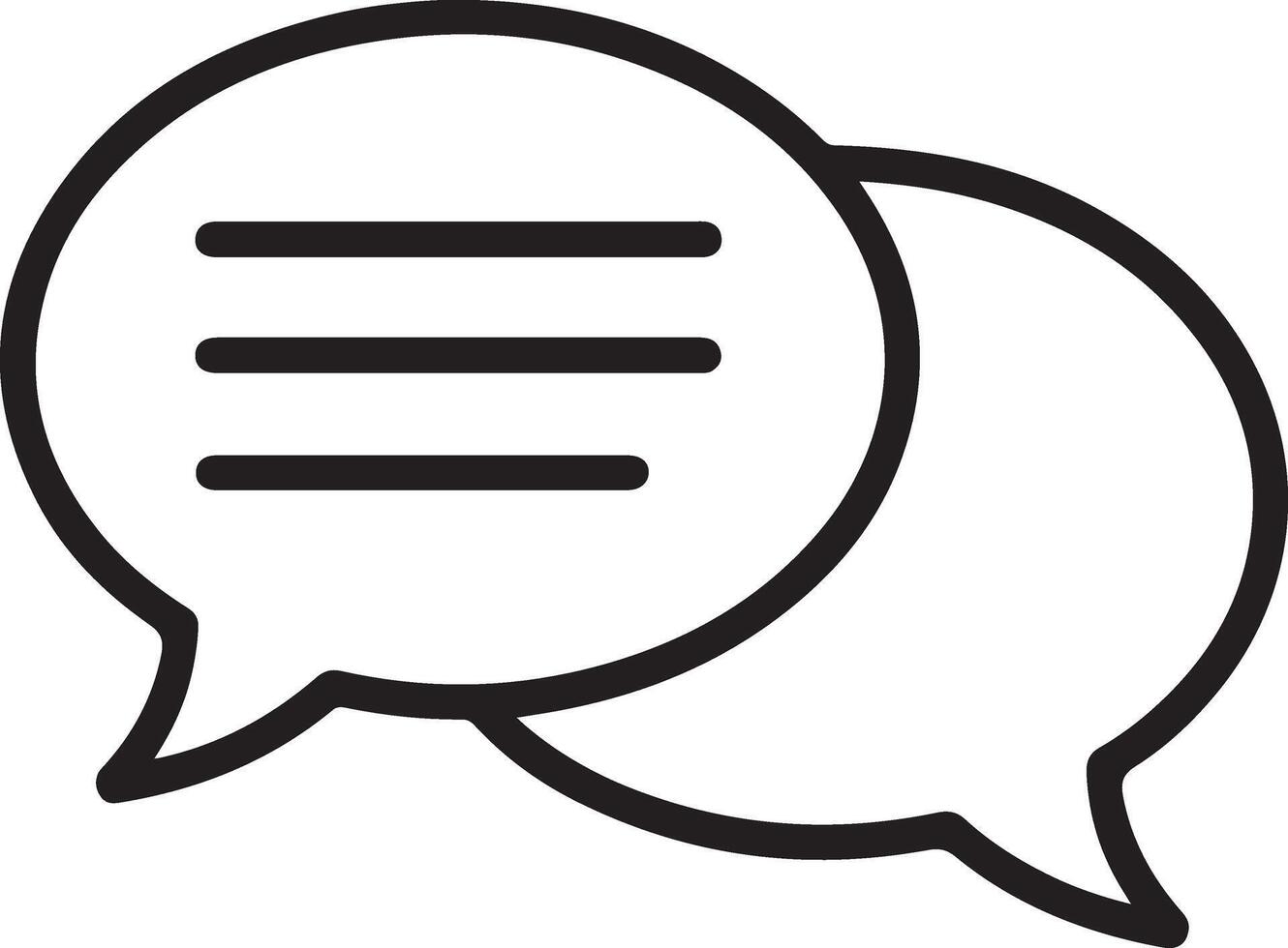 Two overlapping speech bubbles with horizontal lines representing text in a simple line art style vector