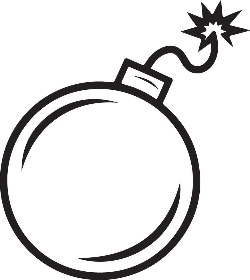 Simple line drawing of a round bomb with a lit fuse and sparking explosion vector