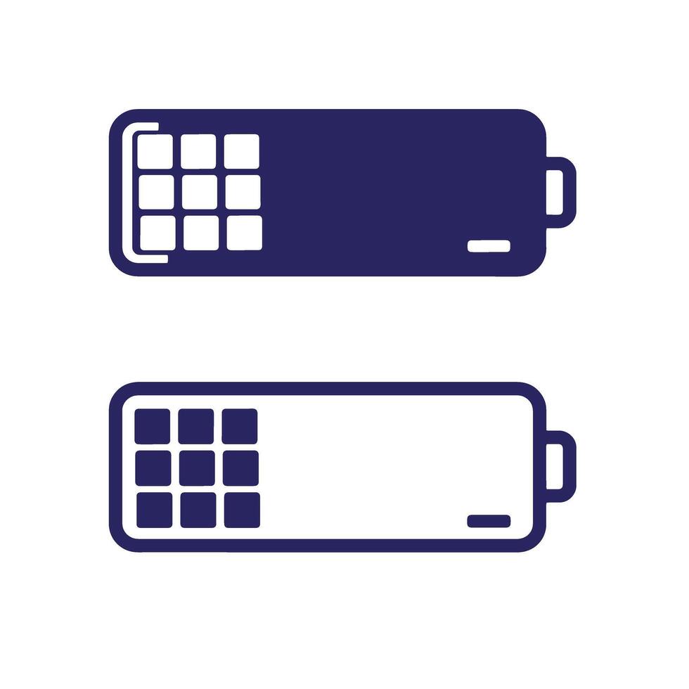 Charging battery indicator icon with nine square grids representing power level status vector