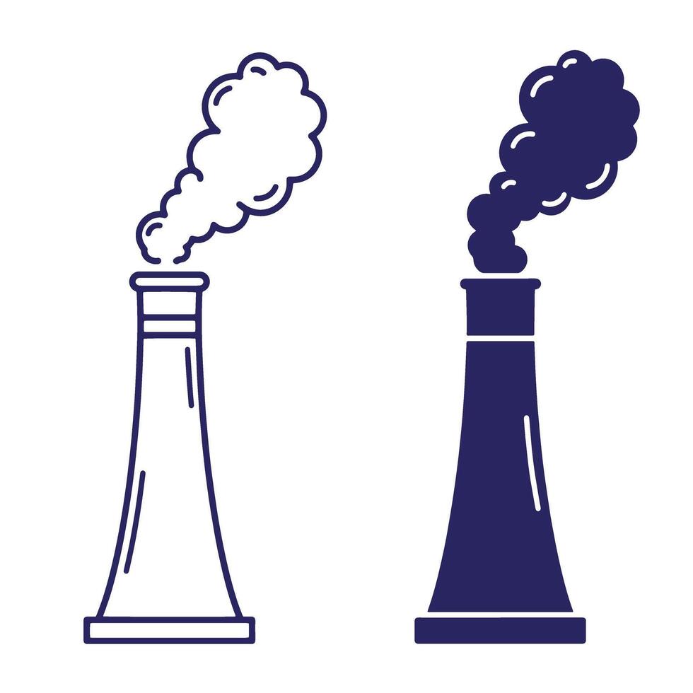 Simple illustrations of factory chimneys with emissions showing air pollution concept vector
