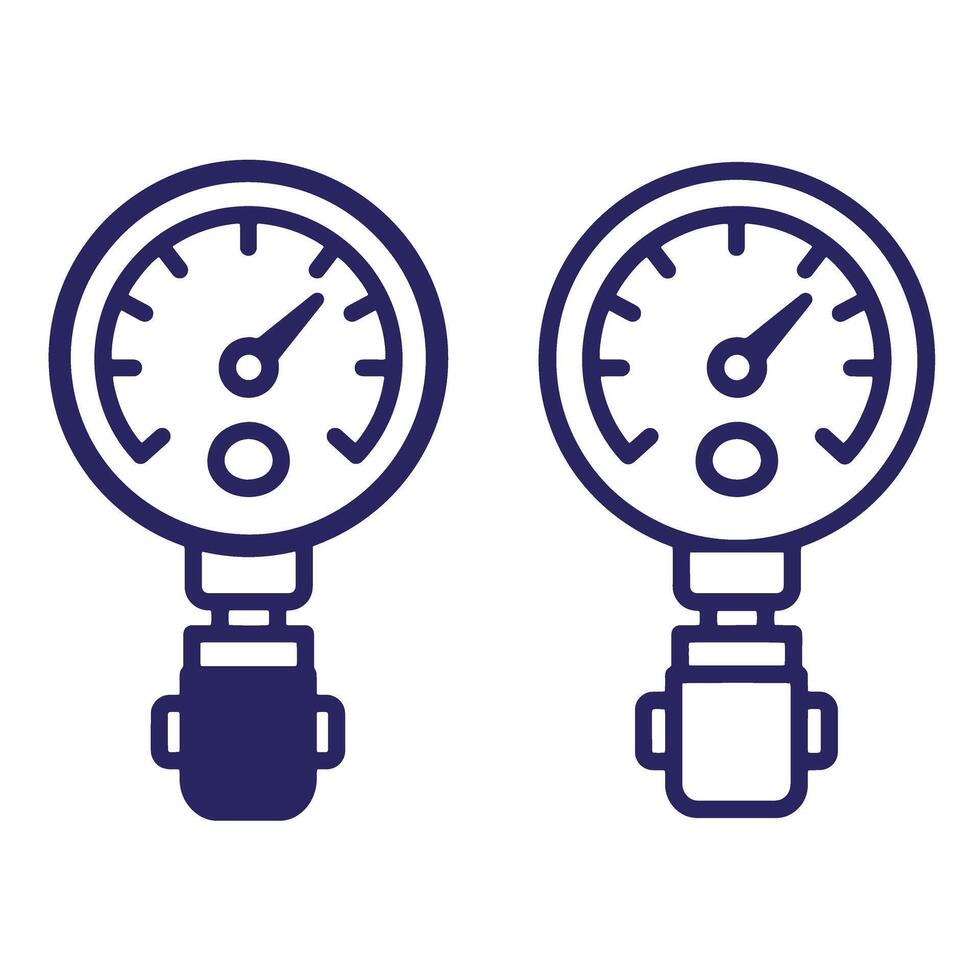 Two outline style pressure gauges icon illustration displaying measurement of applied force vector