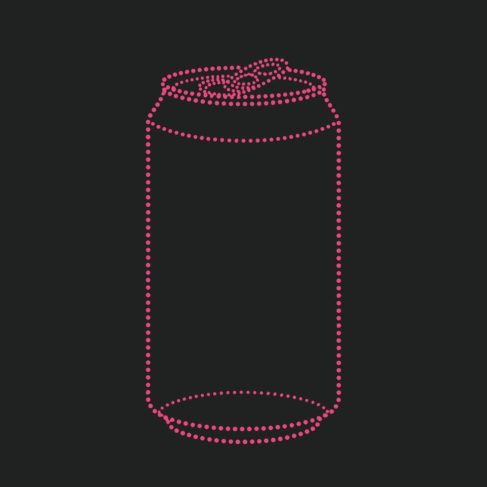 Neon dotted outline of a cylindrical soda can with a pull-tab on top, set against a dark for a modern, minimalist aesthetic vector