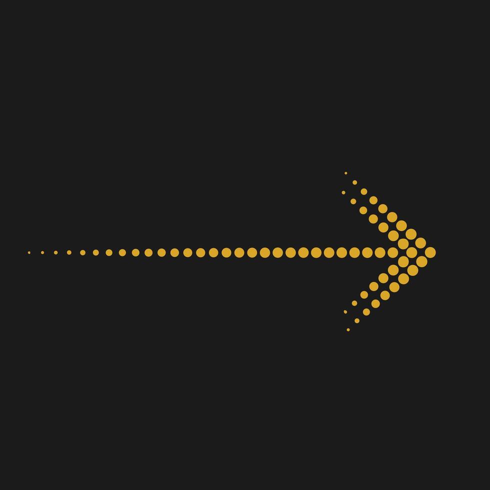 Golden dotted arrow pointing to the right on a black symbolizing direction and movement vector