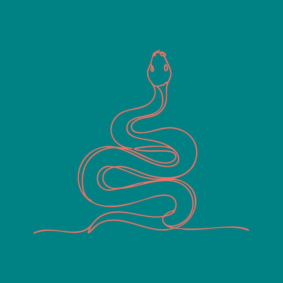 Minimalist Line Drawing of a Snake Coiled with Its Head Raised Against a Solid vector