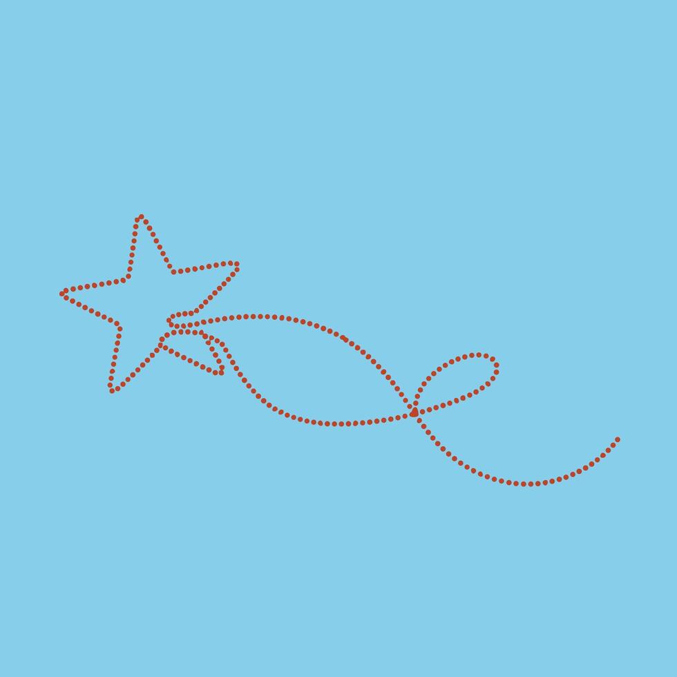 Dotted outline of a shooting star with a trailing tail on a light blue , symbolizing dreams and aspirations vector