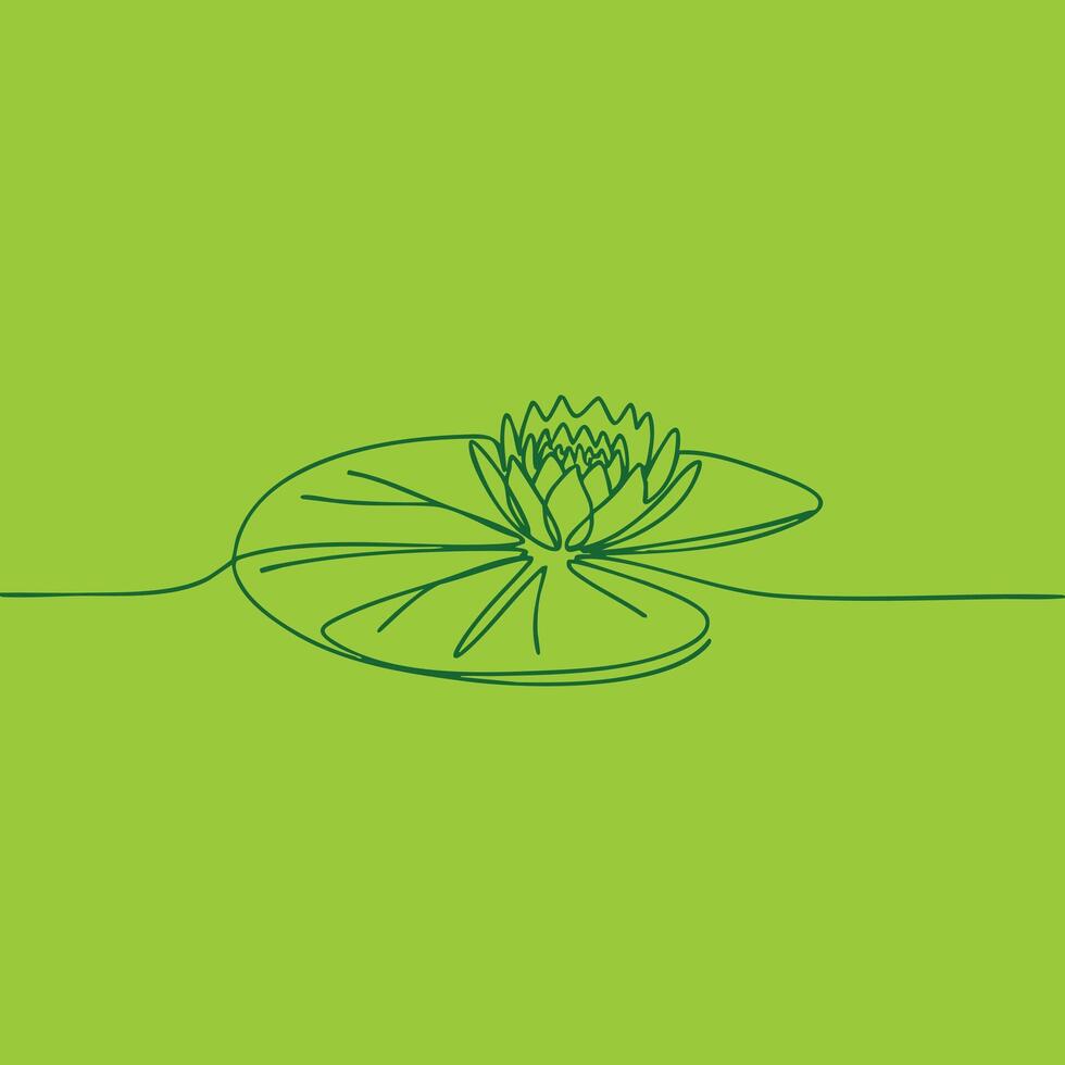 Minimalist Line Drawing of a Water Lily on a Bright Green with Simple Artistic Style vector