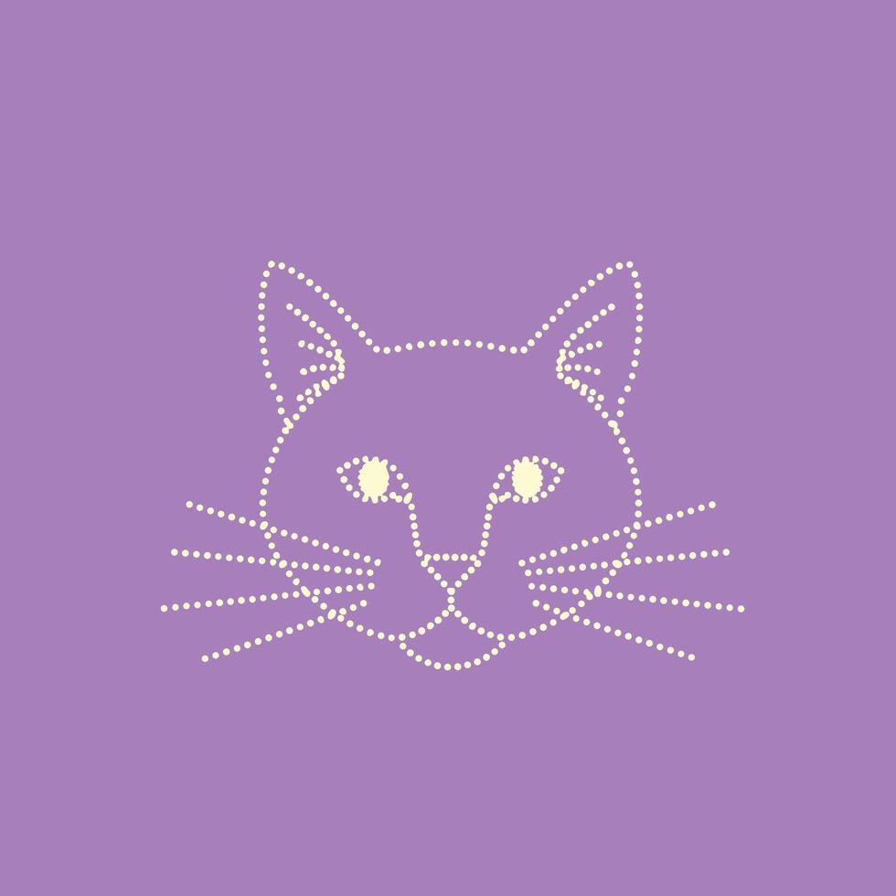 Stylized cat face created with dotted lines on a soft purple emphasizing minimalistic design vector