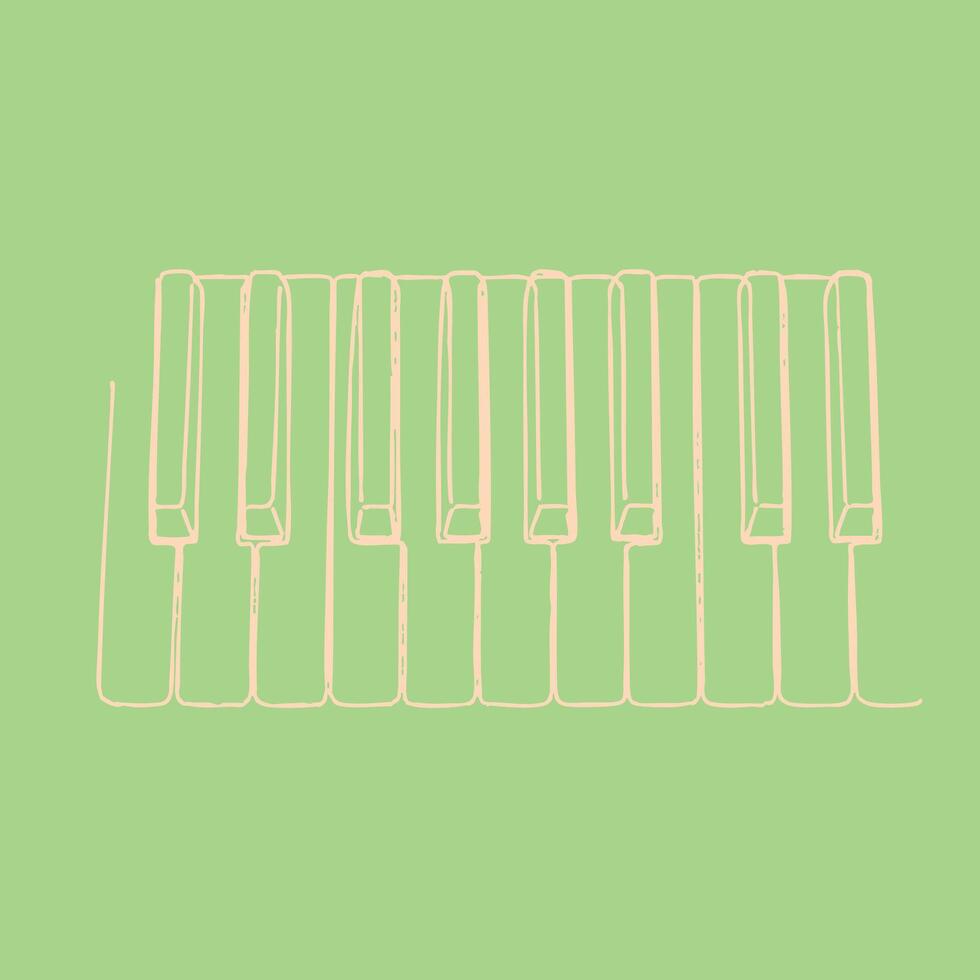 Minimalist digital drawing of a piano keyboard with white and black keys on a pastel green vector