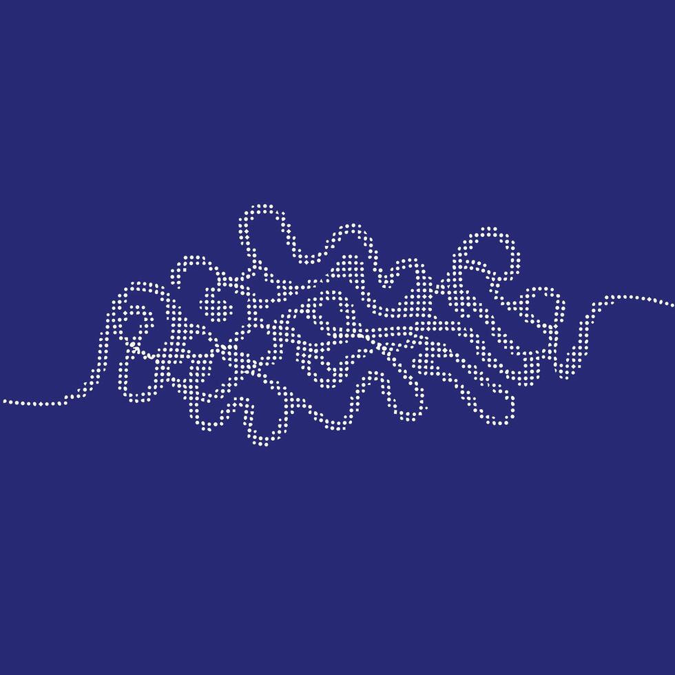 Intricate abstract pattern composed of white dotted lines on a solid dark blue , showcasing complex swirling and looping designs vector