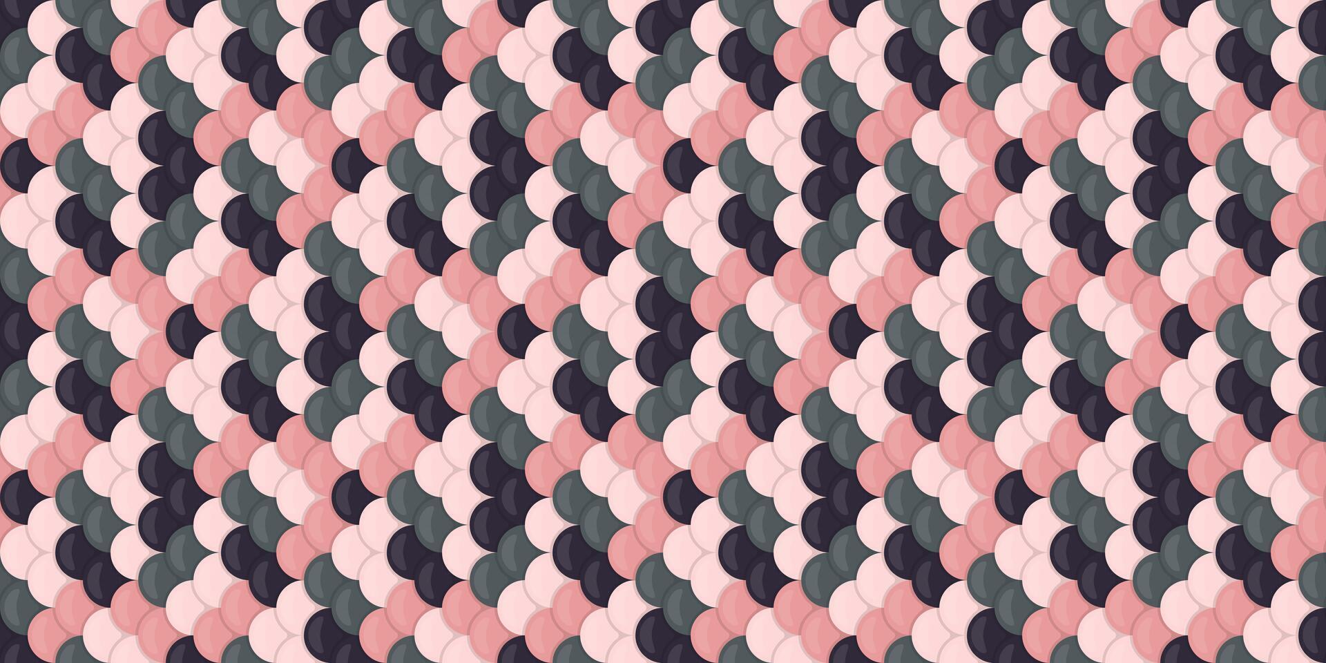 Abstract seamless pattern with overlapping pastel pink, dark gray, and mauve rounded shapes in a diagonal grid. Ideal for textile design, website backgrounds, and decorative projects. vector