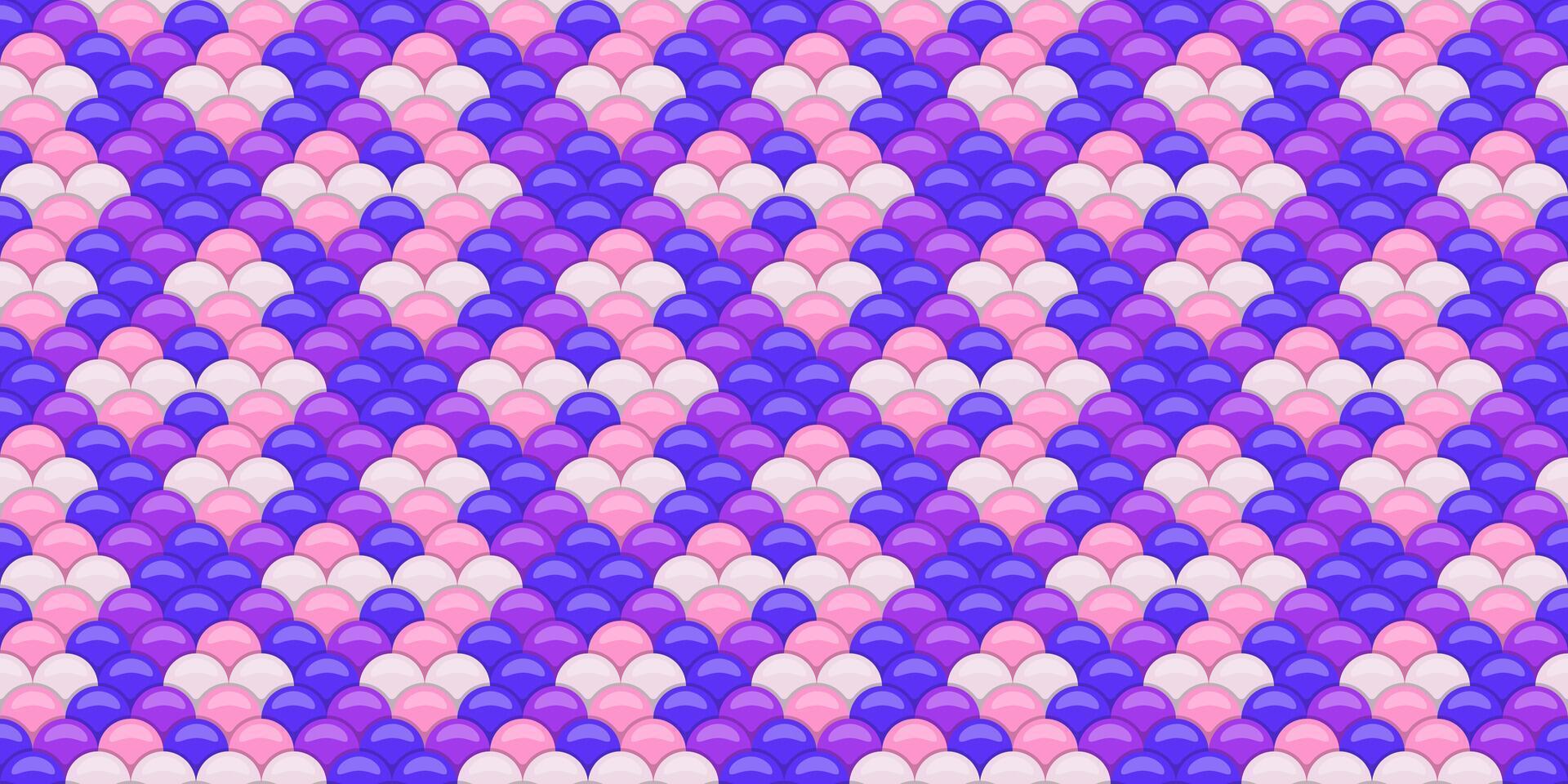 Vibrant seamless pattern of overlapping scales in pink, purple, and white. Perfect for textile design, website backgrounds, or any project needing a playful, feminine touch. vector