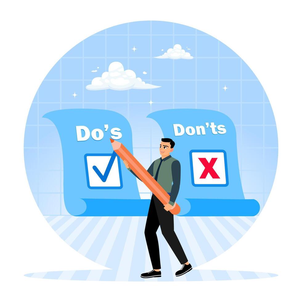 Man holding do's and don'ts lists vector