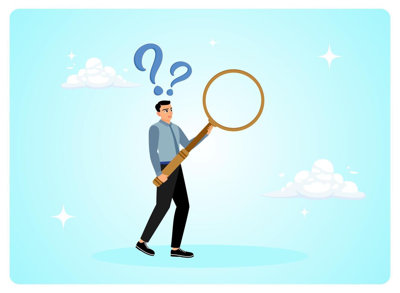 Man with magnifying glass and questions vector