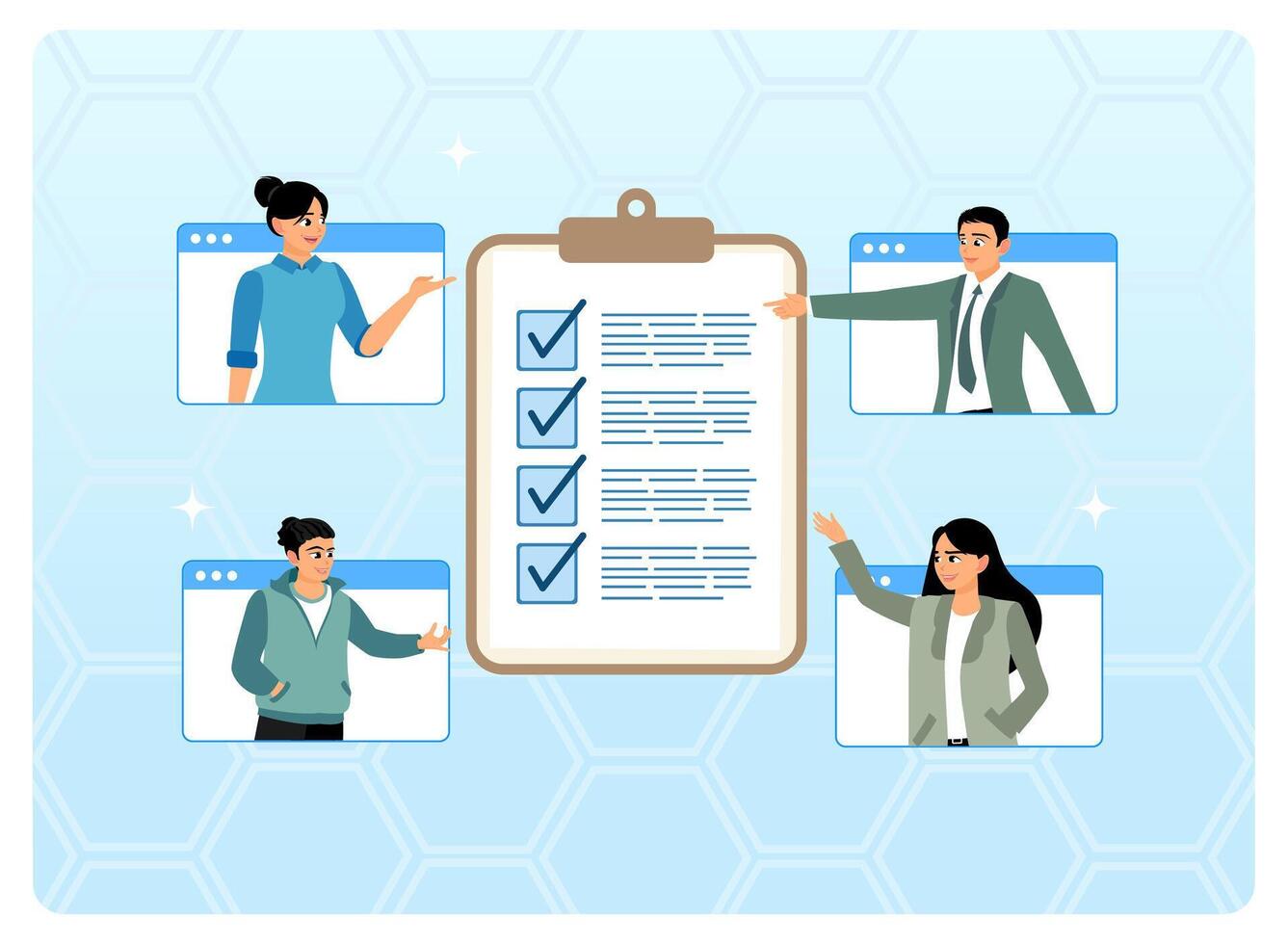 Professionals discussing collaboration tools vector