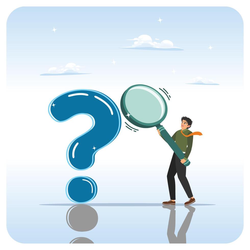 Man with magnifying glass and question mark vector