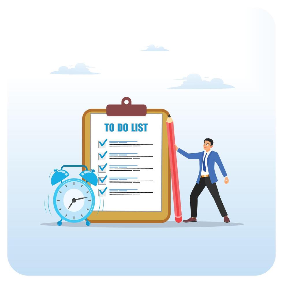 Person with a to-do list and clock vector
