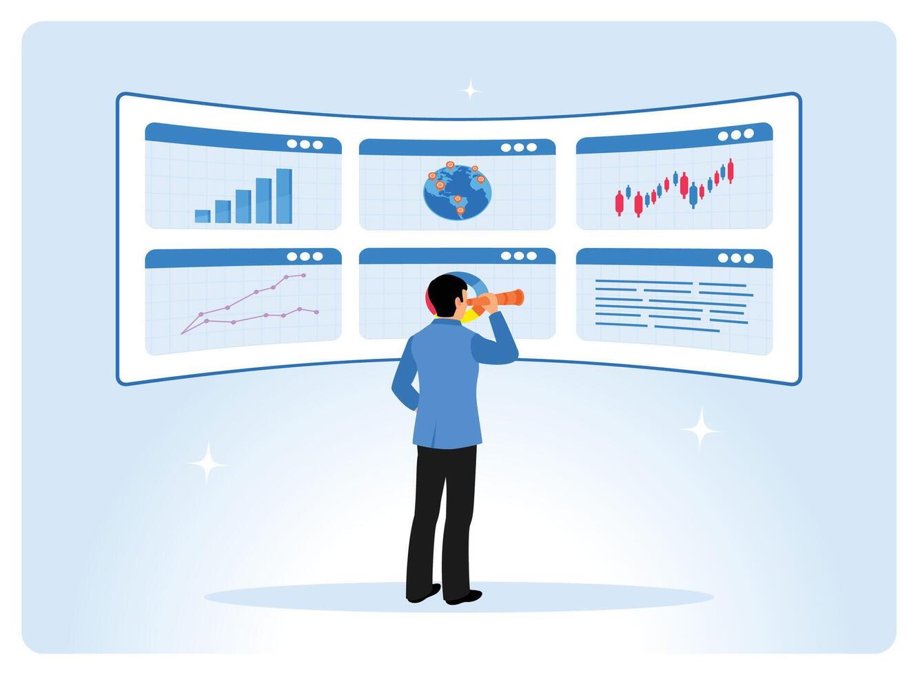 Person analyzing data dashboards vector