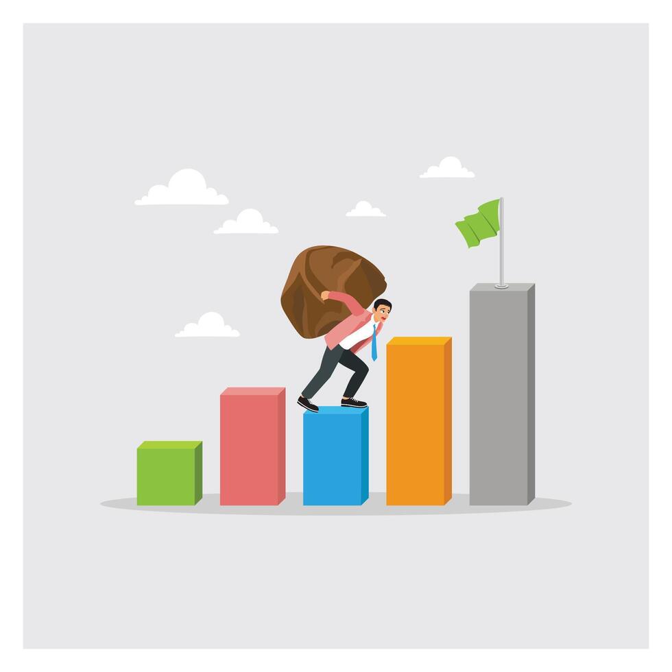 Man climbing graph with heavy load vector
