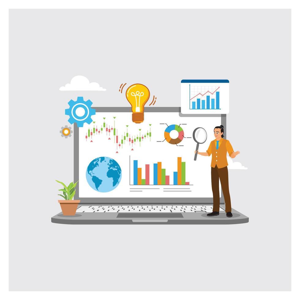 Laptop displaying data analysis visuals vector