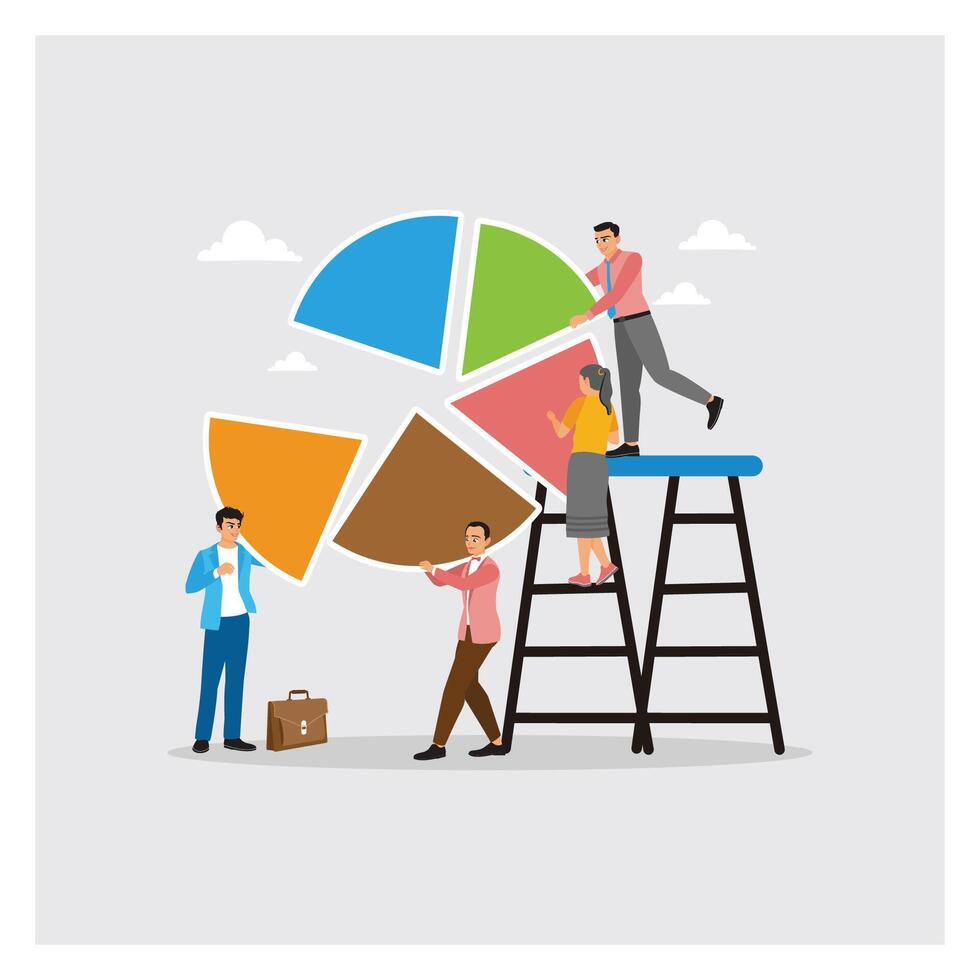 Team working on a pie chart vector