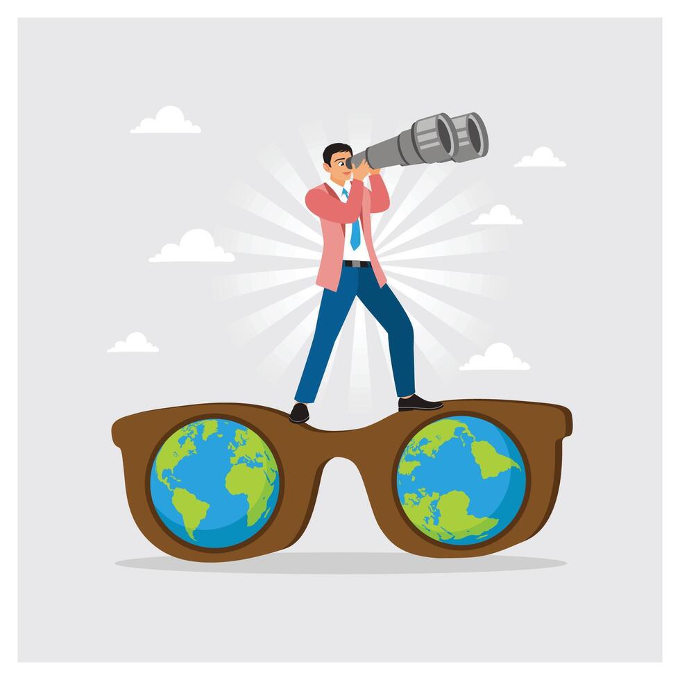 Man using telescope on large glasses vector