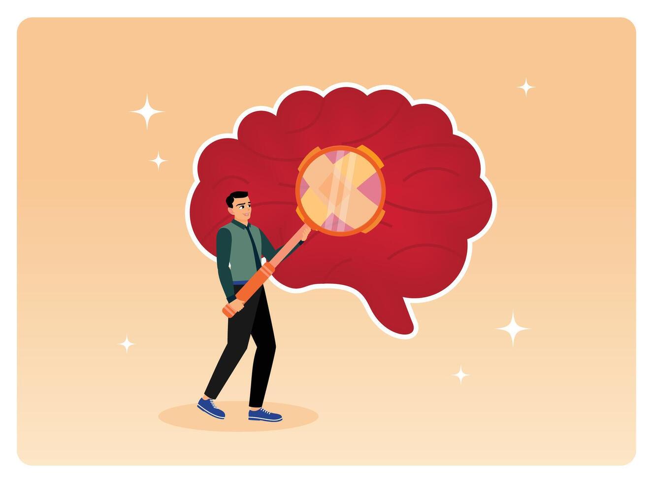 Man examining brain illustration vector