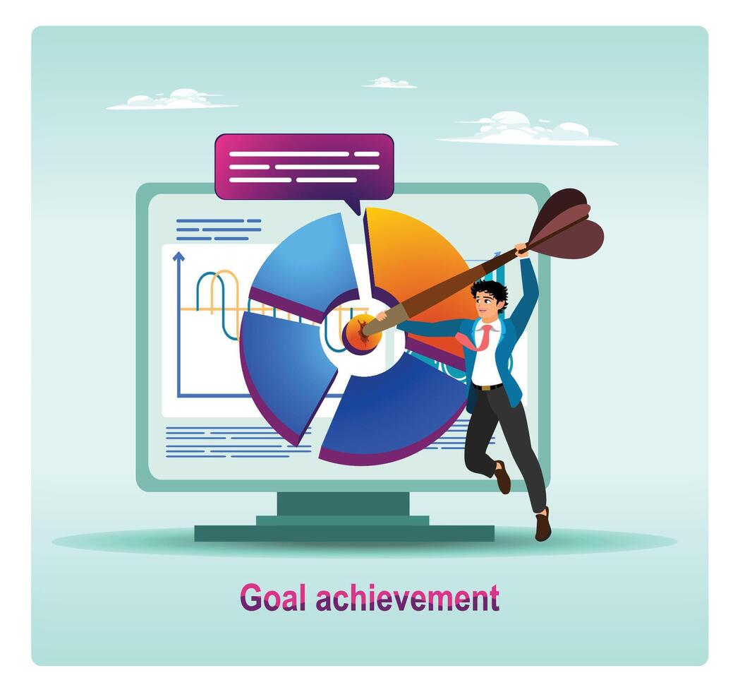 Person achieving goals with data vector