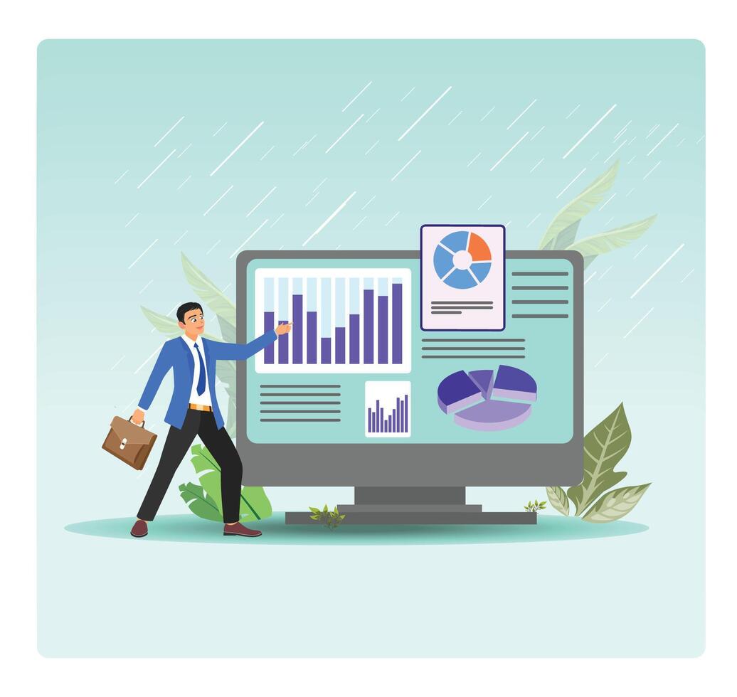 Businessman with computer displaying data visuals vector