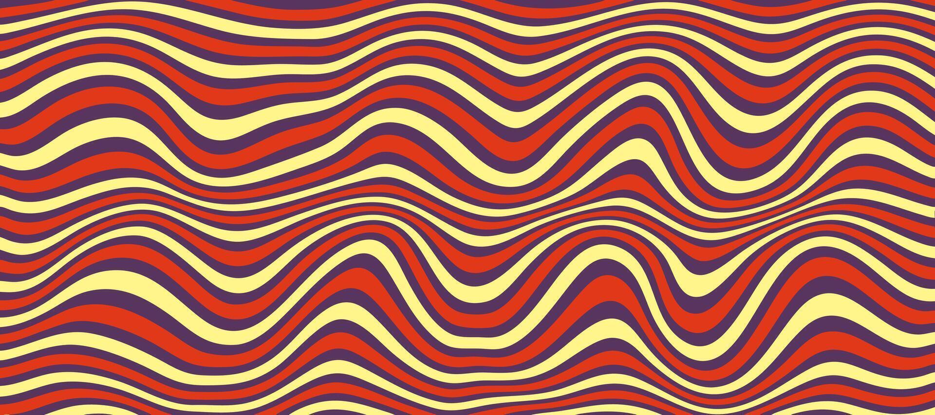 Geometric wavy line pattern with a retro color palette. An abstract op art background with hypnotic sine waves in red, yellow, and blue for a simple, vibrant design vector