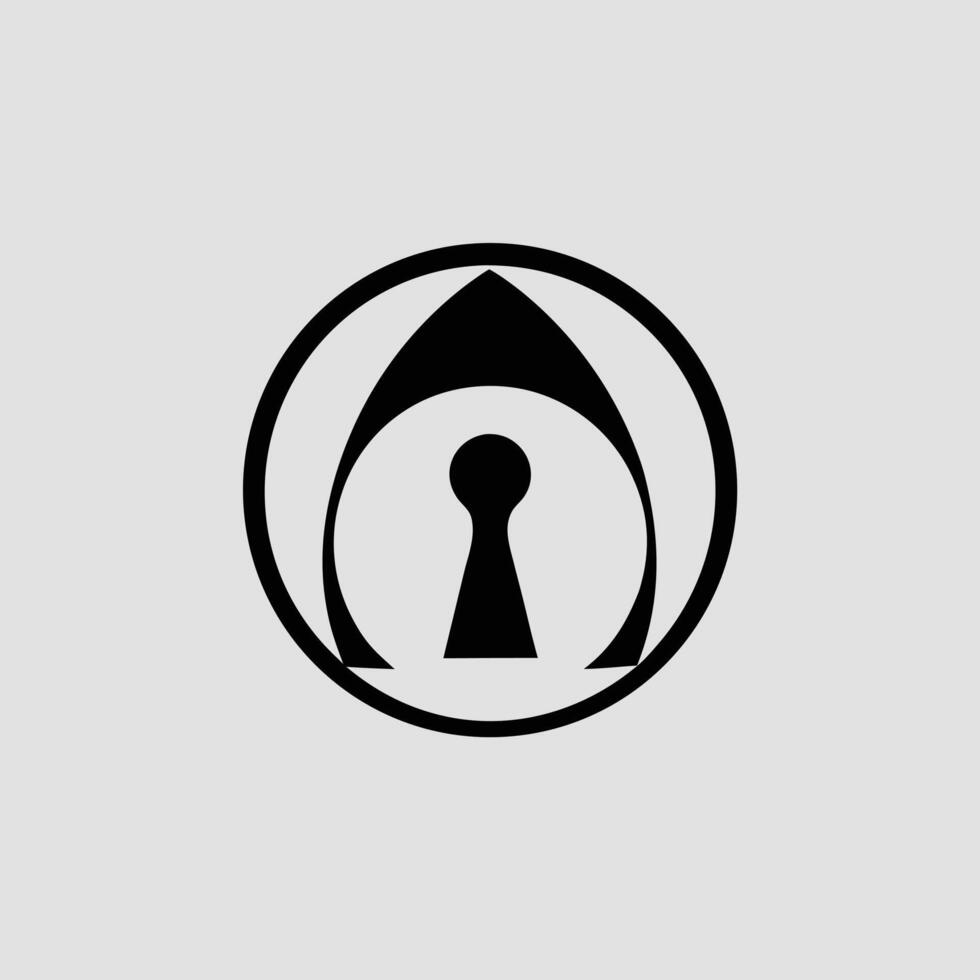Abstract keyhole symbol within a circle on gray background vector