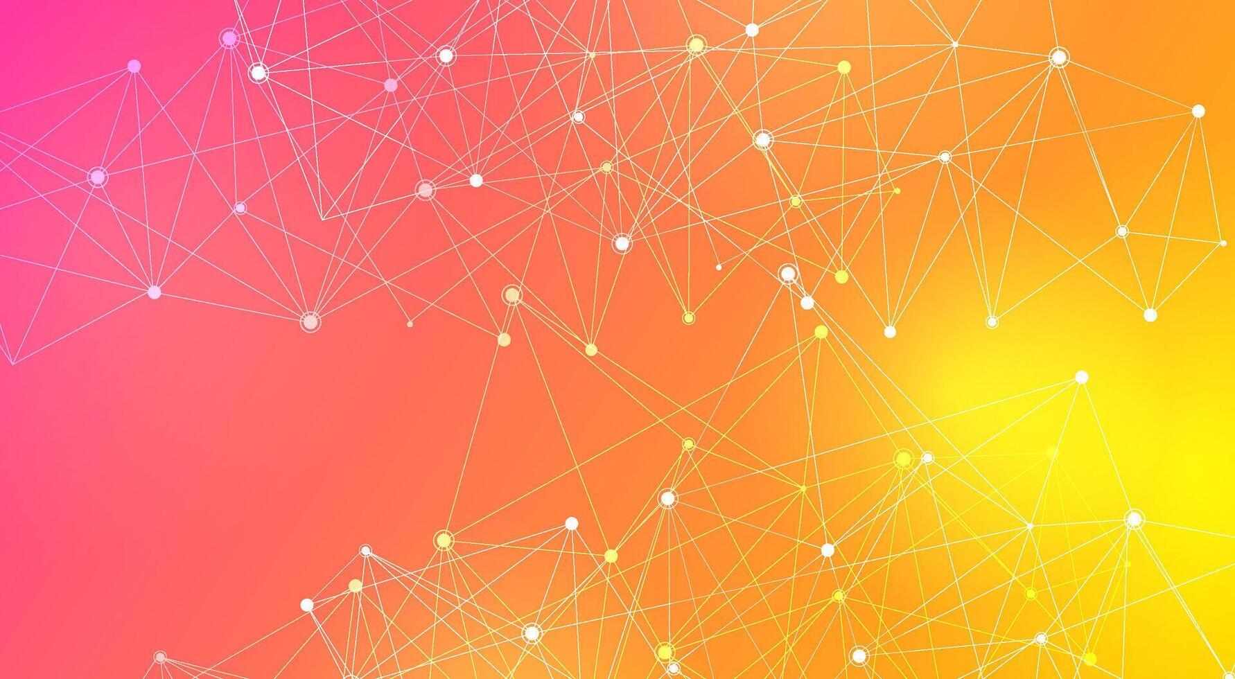 Abstract technology background with pink orange and yellow gradient connecting dots vector