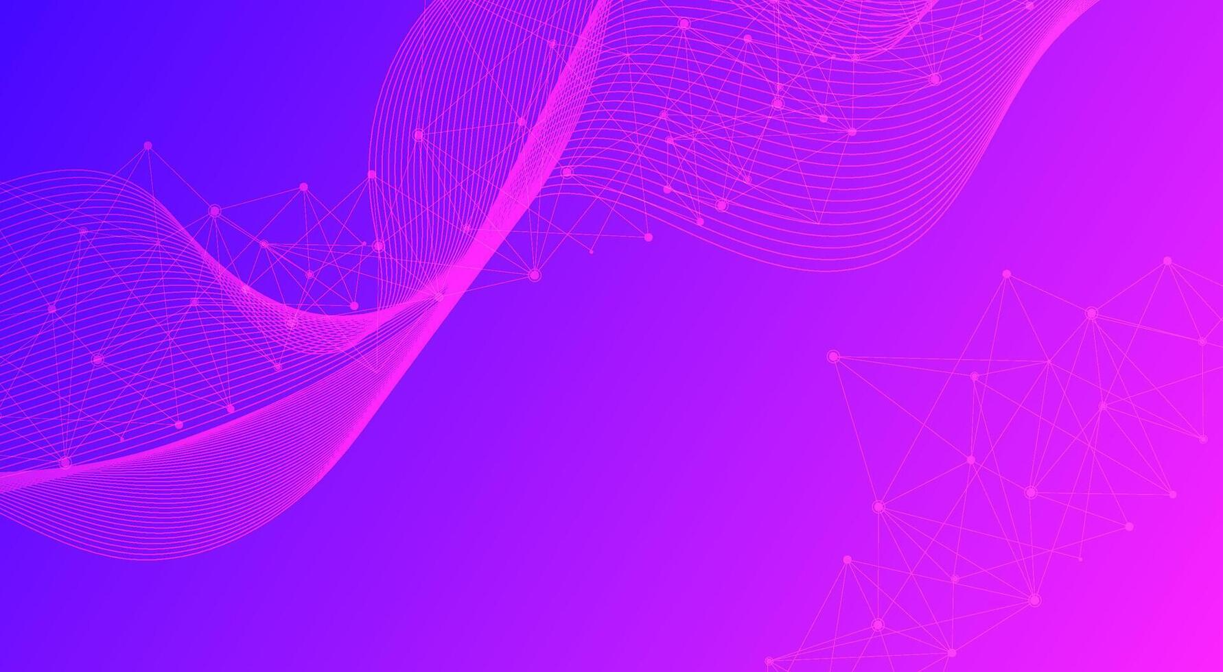 Abstract futuristic technology background with pink line waves and network connections vector