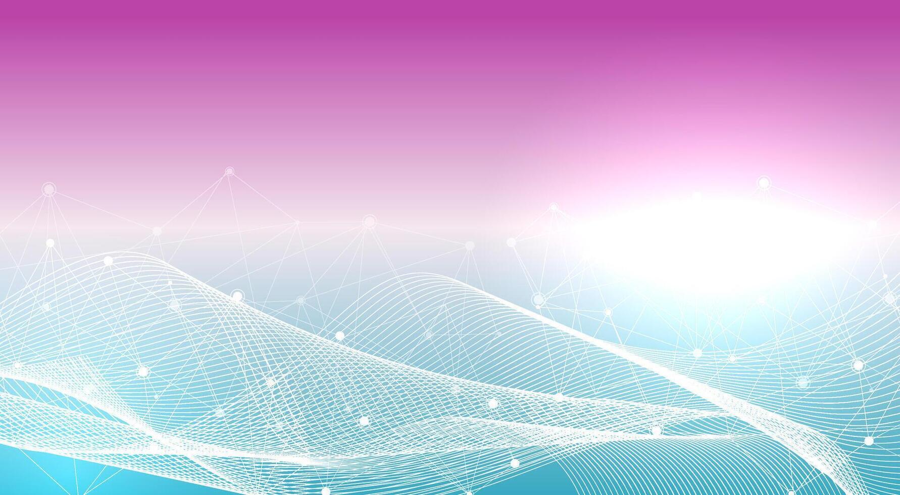Modern technology background with blue and pink gradient and white network lines vector