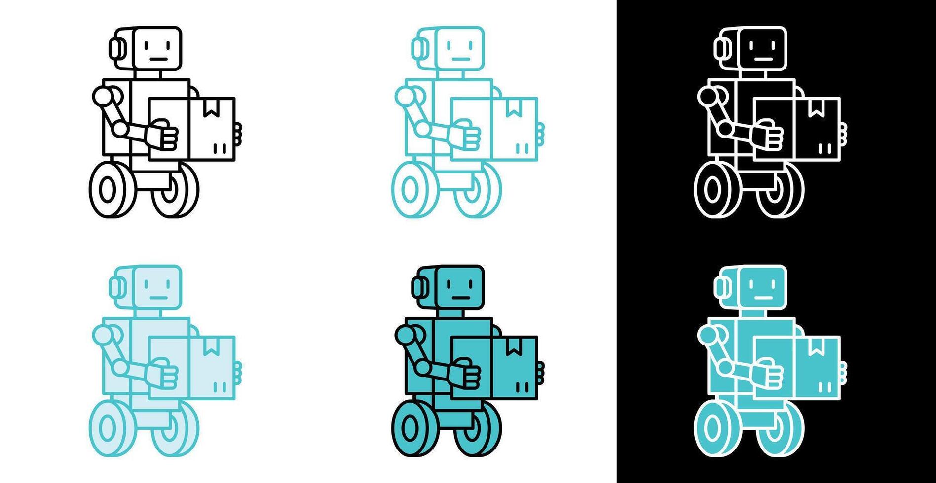 Delivery robot on wheels holding package icon for automated shipping in line and fill style vector