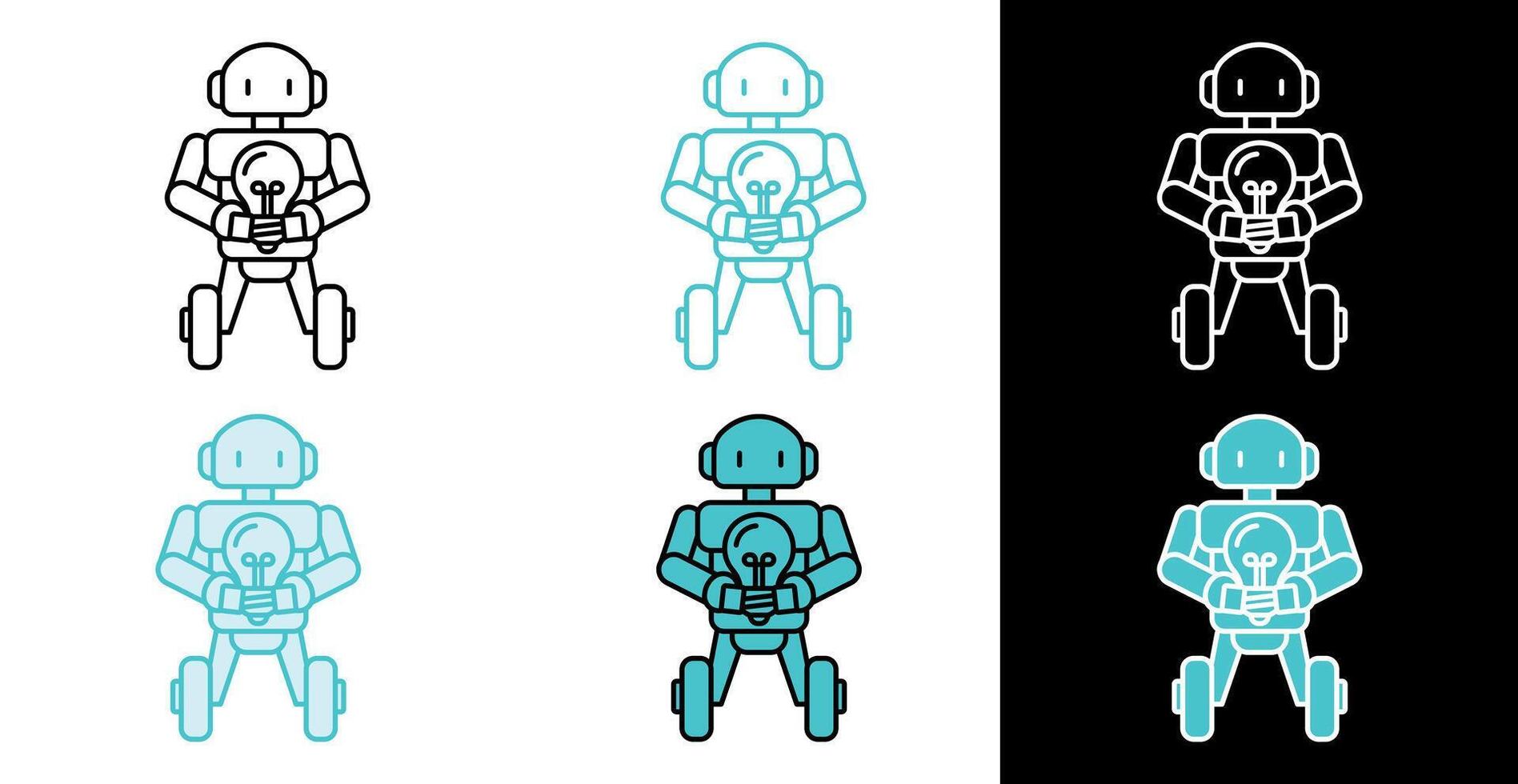 Robot holding new idea light icon for automation and business strategy in line and fill style vector
