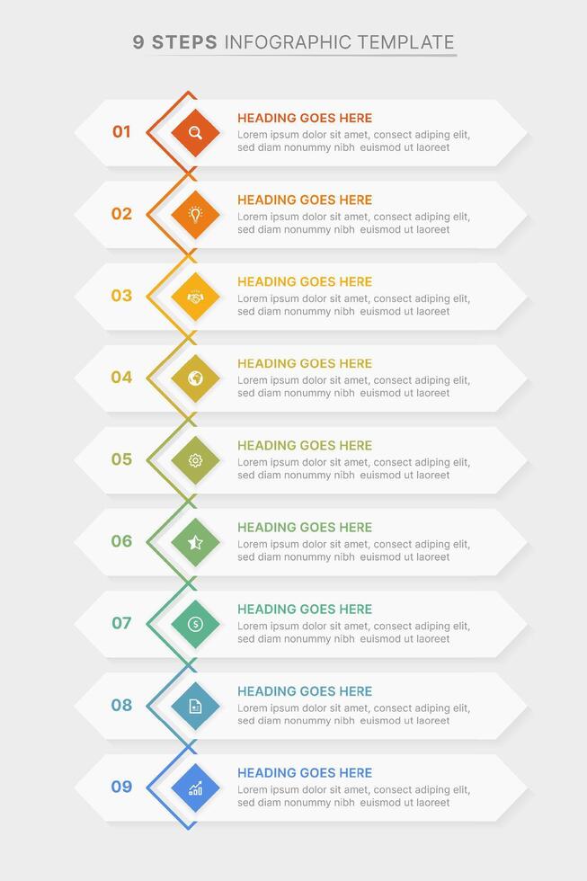 Modern List Business Infographic Design Template with 9 Data Points vector