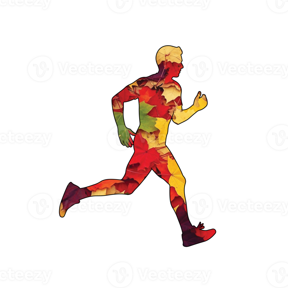 Illustration of a runner with colorful abstract pattern isolated on transparent background, showcasing a unique blend of athleticism and artistic expression in a dynamic pose png