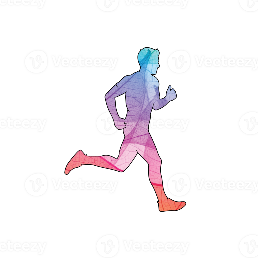Illustration of an abstract illustration of a running man isolated on transparent background, showcasing movement and energy in a colorful and dynamic design png