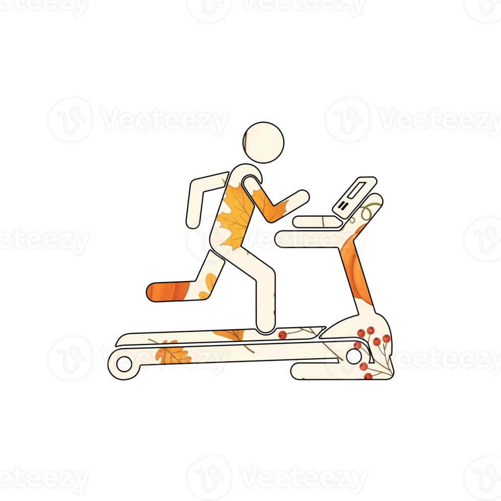 Illustration of silhouette of a person running on a treadmill with leaf pattern, isolated on transparent background, creating a modern and natureinspired fitness image png