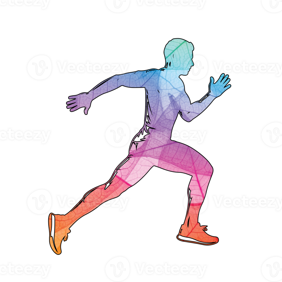 Illustration of running man isolated on transparent background, showcasing fitness, motion, and abstract art in a dynamic and visually striking composition png