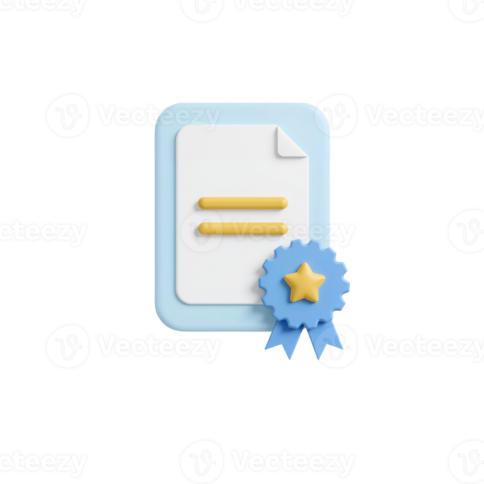 Isolated 3D certificate render showcasing achievement recognition with soft glowing illumination png
