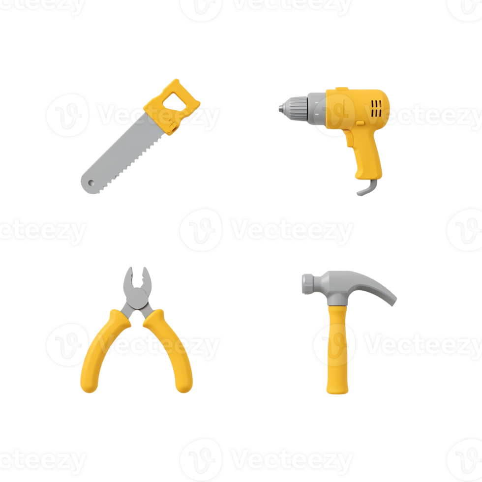 isolé assortiment de construction instruments contre une transparent minimaliste réglage png