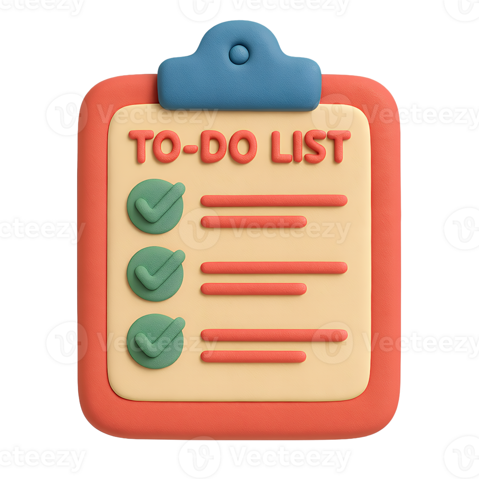 Clay ToDo List Icon with Checkmarks and Text Lines. png