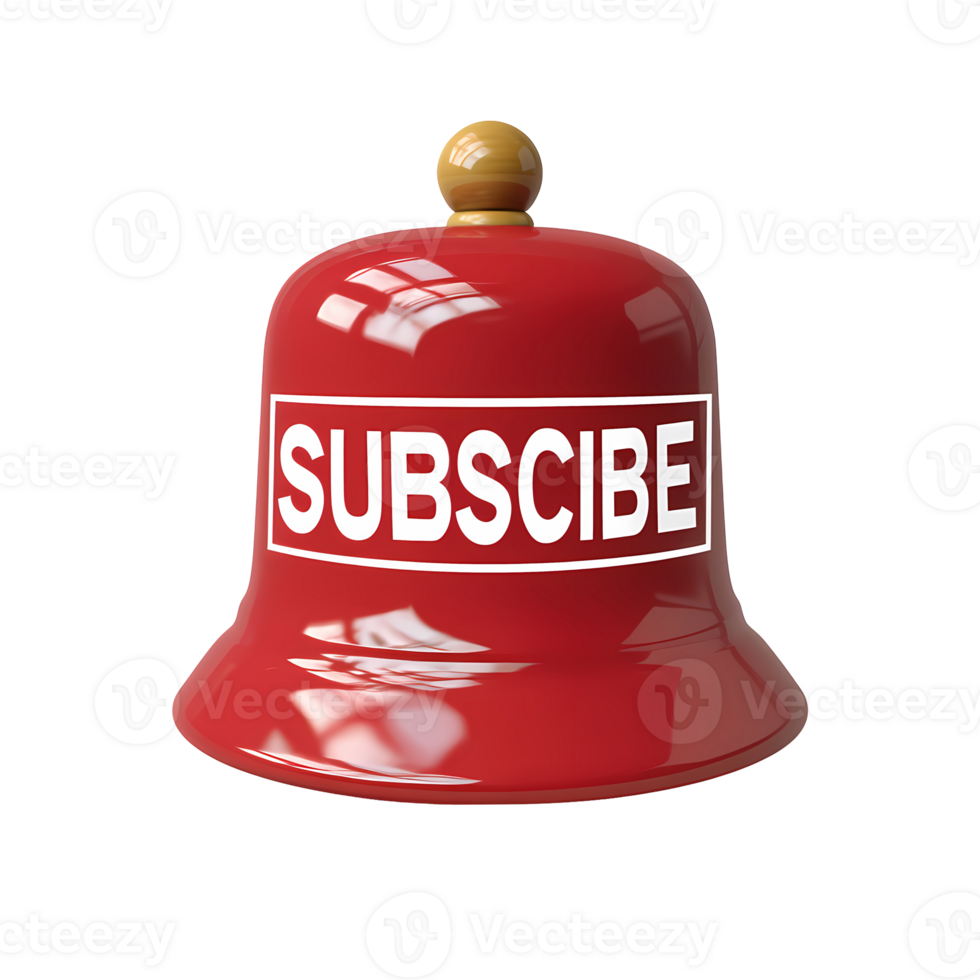 Red notification bell with subscribe text ideal for digital content on transparent background png
