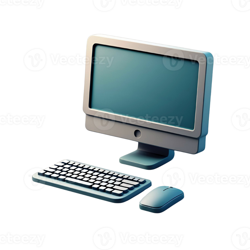 Teal Screen Desktop Computer Keyboard Mouse 3D Icon isolated on a transparent background png