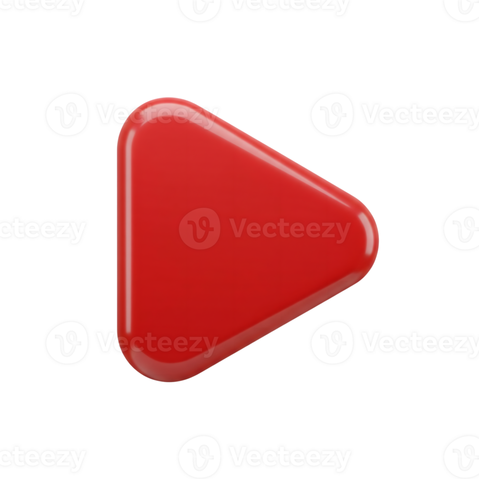 Red Glossy Play Button 3D Icon isolated on a transparent background image png