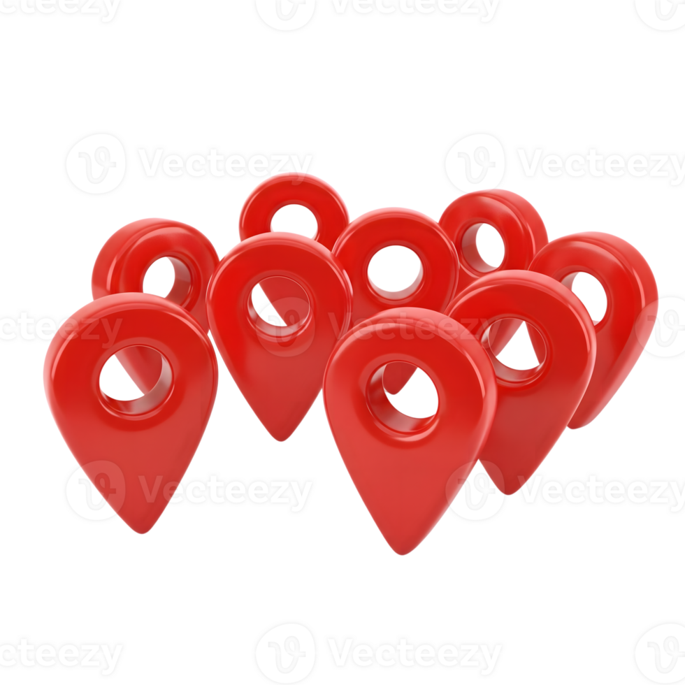 Red 3D Map Pointer Icons Cluster Background isolated on a transparent background png