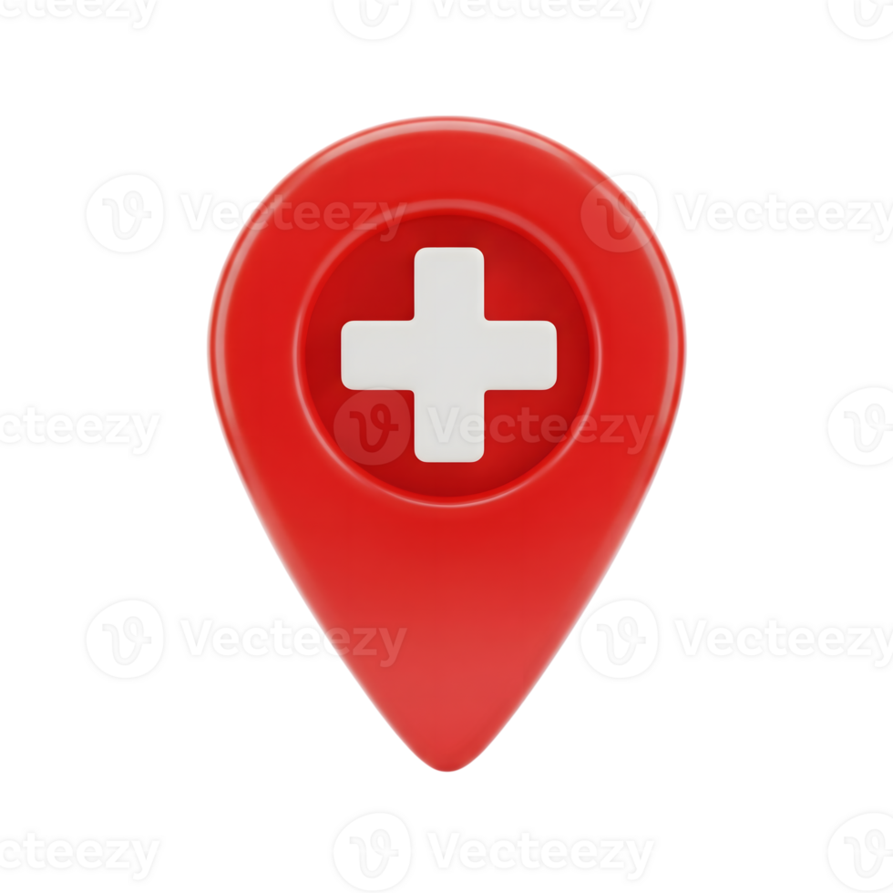Red 3D Map Pointer Icon White Cross isolated on a transparent background 3D icon png