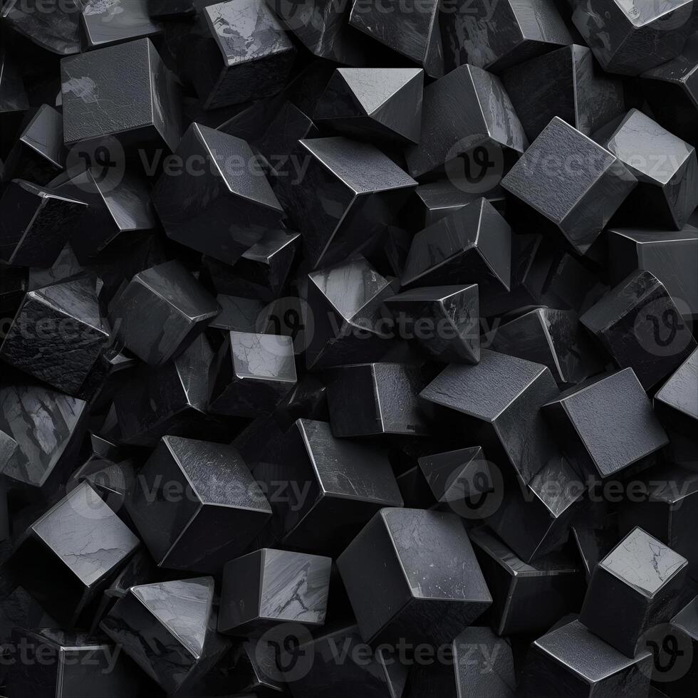 Abstract black 3D cubes background with geometric shapes, modern dark polygonal blocks texture for digital design and futuristic patterns photo